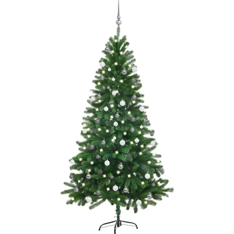 vidaXL kunstigt juletræ med lys og kuglesæt 180 cm grøn