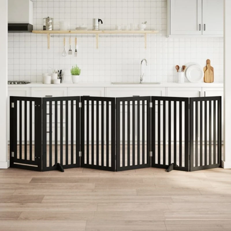 vidaXL Hundelåge med dør 6 panel 300 cm foldbar, sort