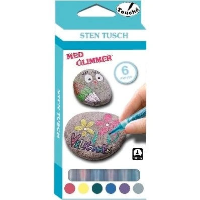 TOUCHÉ Glitter-tusser til stenmaleri, 6 glimmerfarver (809648)