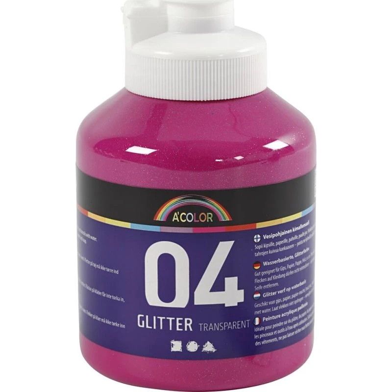 A-color Skole Akrylmaling Glitter Pink 500 ml