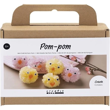 Mini DIY Kit Pompon - Kyllinger, assorterede farver (1 pk)