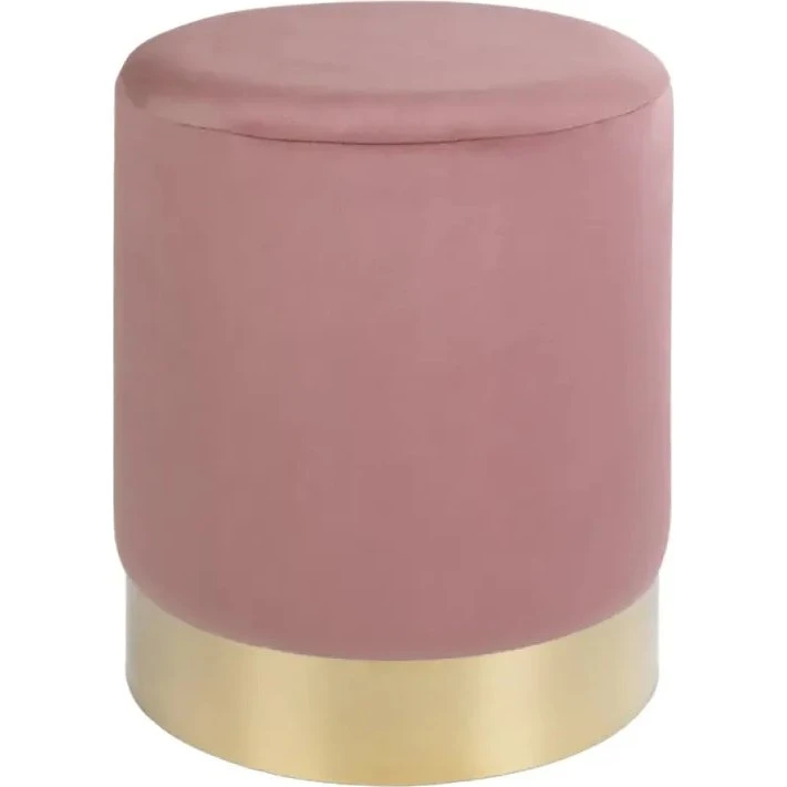 House Nordic Gamby puf HN1214 - rosa velour Ø34, messing kant