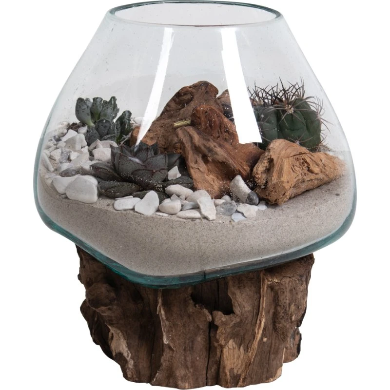 House Nordic San Marino Vanddråbe skulptur i glas med natur træfod H:20