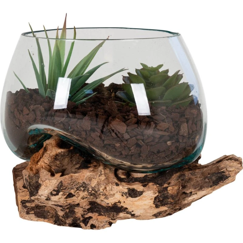 House Nordic San Marino vanddråbe skulptur i glas med teaktræfod H15