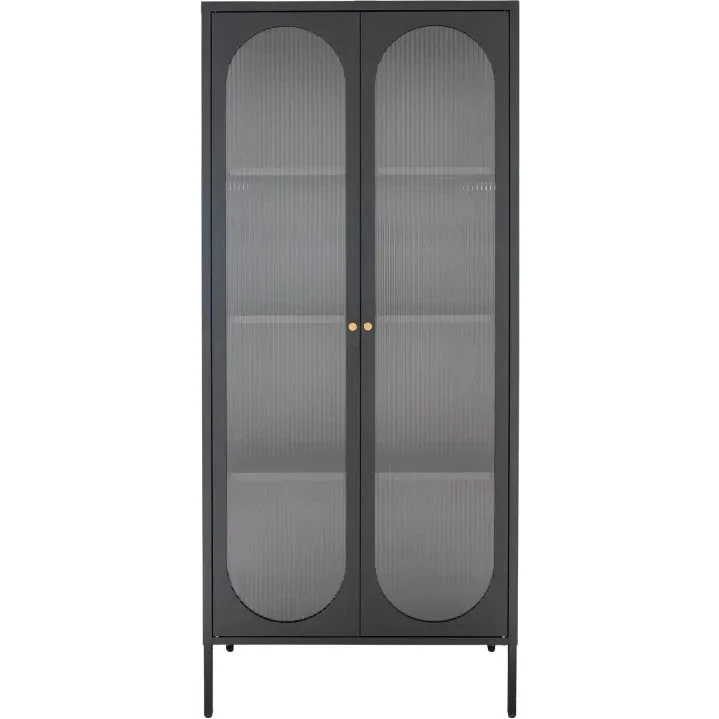House Nordic Adelaide vitrineskab sort, riflet glas 35x80x180 cm
