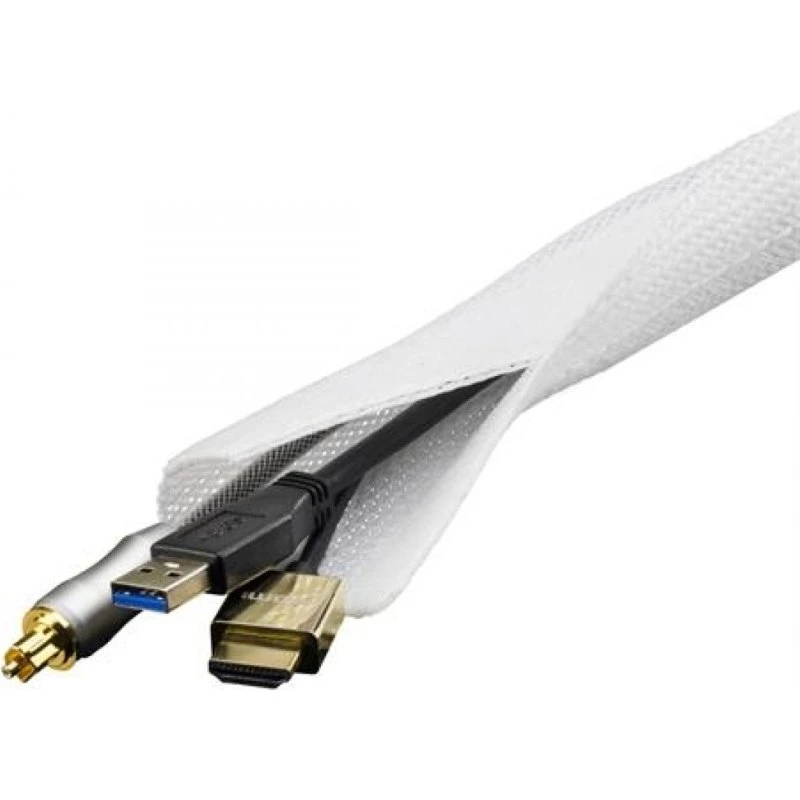 Deltaco kabelsorteringsstrømpe 3 m, nylon, hvid