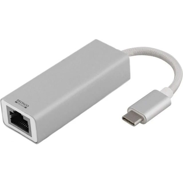 DELTACO PRIME USB-C Netværksadapter Gigabit RJ45, sølv