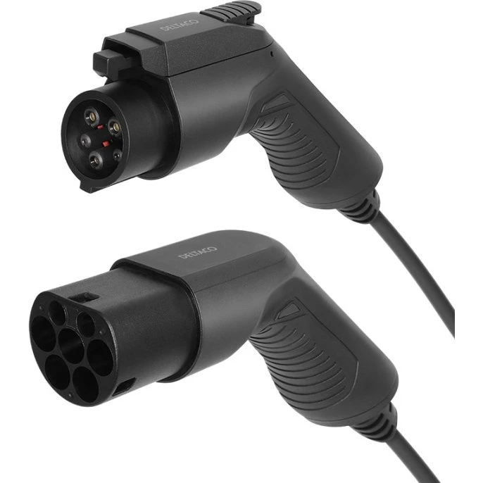 Deltaco EV-kabel Type 2→Type 1, 1-fase 16A, 5 m, sort