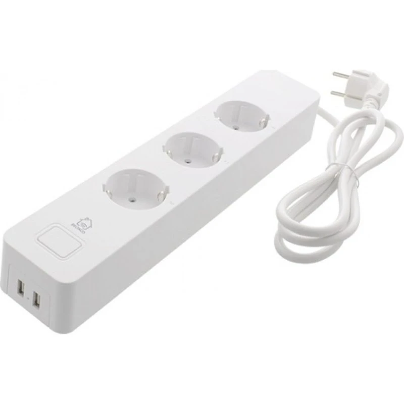 Deltaco SH-P03USB2 Wi‑Fi grenstik 3xCEE 7/3 + 2xUSB, 1,5m, hvid