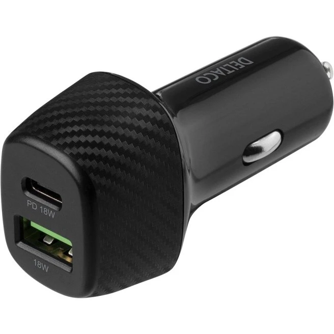 DELTACO USB billader 1x USB‑C PD 18W + 1x USB‑A 18W, 36W, sort