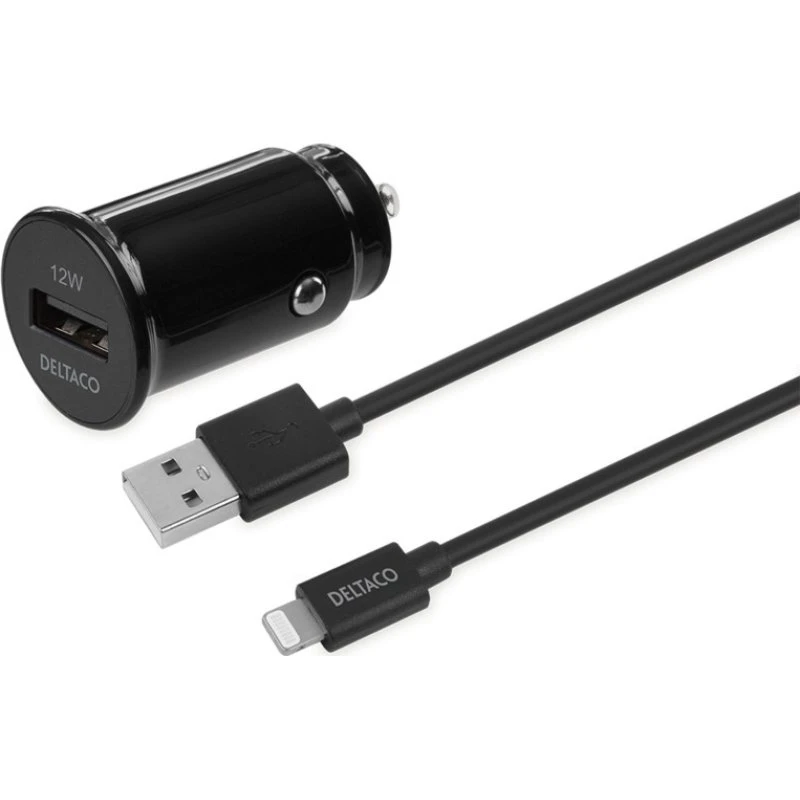 Deltaco billader med USB-A 2,4A og 1 m Lightning-kabel, sort