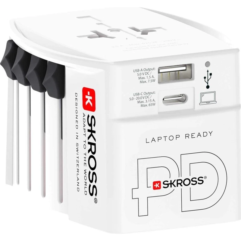 SKROSS MUV USB AC65PD 65W rejseadapter 1xUSB-C PD + 1xUSB-A (ujordet)