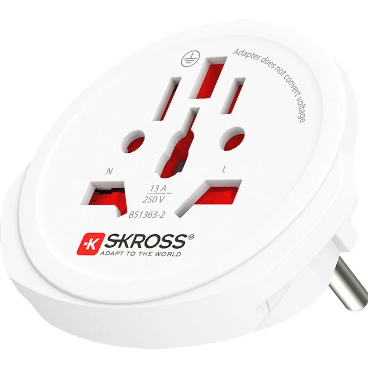 SKROSS Rejseadapter World to Europe, jordet, hvid