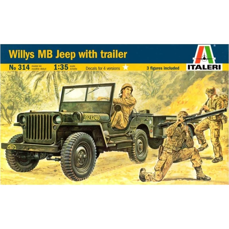 Italeri Willys MB Jeep med Trailer 1:35 - Byggesæt