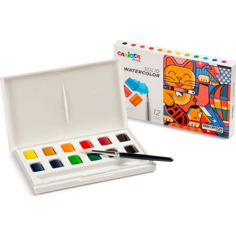 Carioca Plus vandfarver sæt – 12 farver med pensel