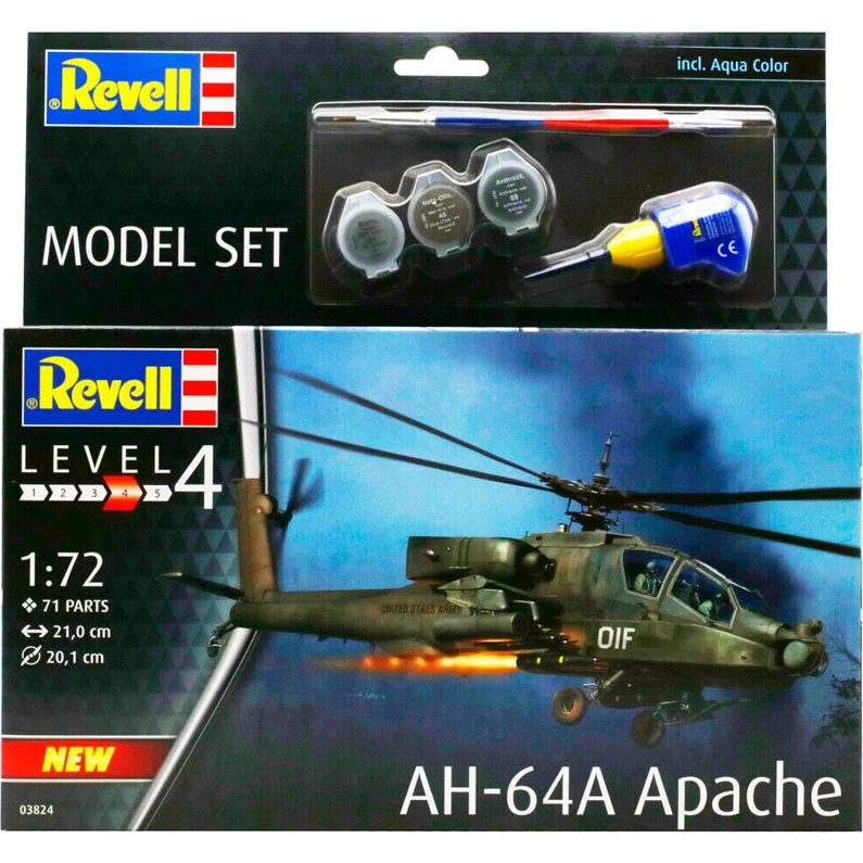 Revell AH-64A Apache modelbyggesæt 1:72 med lim & maling