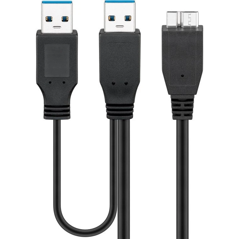 Goobay 2-i-1 USB 3.0 Micro-B til 2x USB-A, 30 cm, sort
