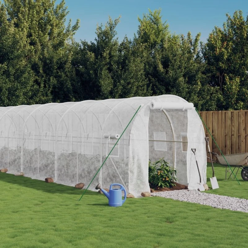 vidaXL drivhus med stålstel 28 m² 14x2x2 m hvid