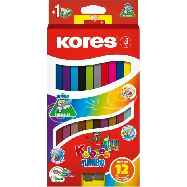 Kores Kolores Duo - 12 jumbo trekantede farveblyanter (24 farver)