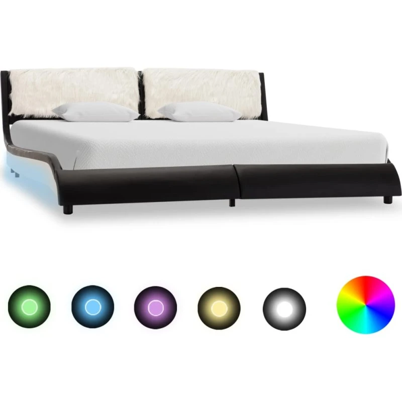 vidaXL sengestel 180x200 cm kunstlæder med LED, sort/hvid