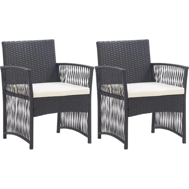 vidaXL Havestole 2 stk. med hynder polyrattan sort