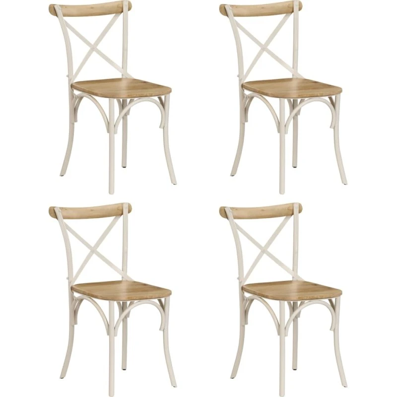 vidaXL krydsstole 4 stk. massiv mangotræ hvid stålstel