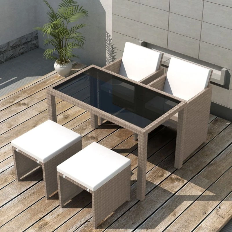 vidaXL udendørs spisebordssæt 5 dele i beige polyrattan