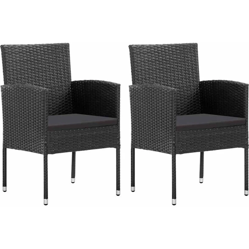 vidaXL Havestole 2 stk. sort polyrattan med hynder