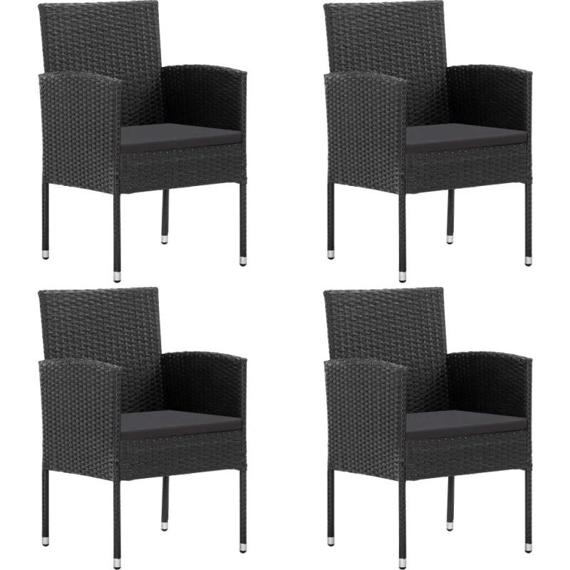 vidaXL Havestole 4 stk. polyrattan med sorte hynder