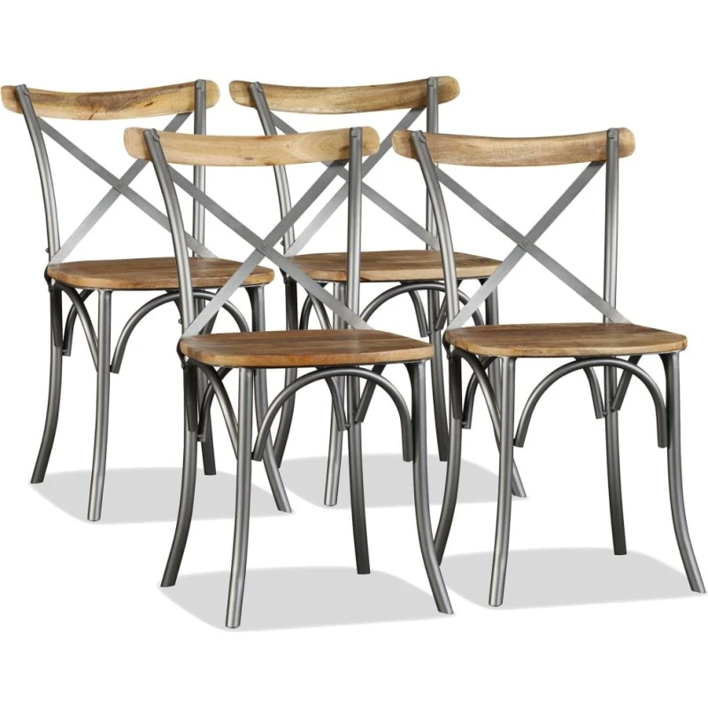 vidaXL spisebordsstole 4 stk. massivt mangotræ, stål krydsryglæn