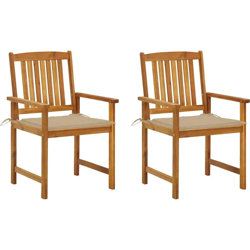 vidaXL Havestole 2 stk. i massivt akacietræ med hynder (beige)