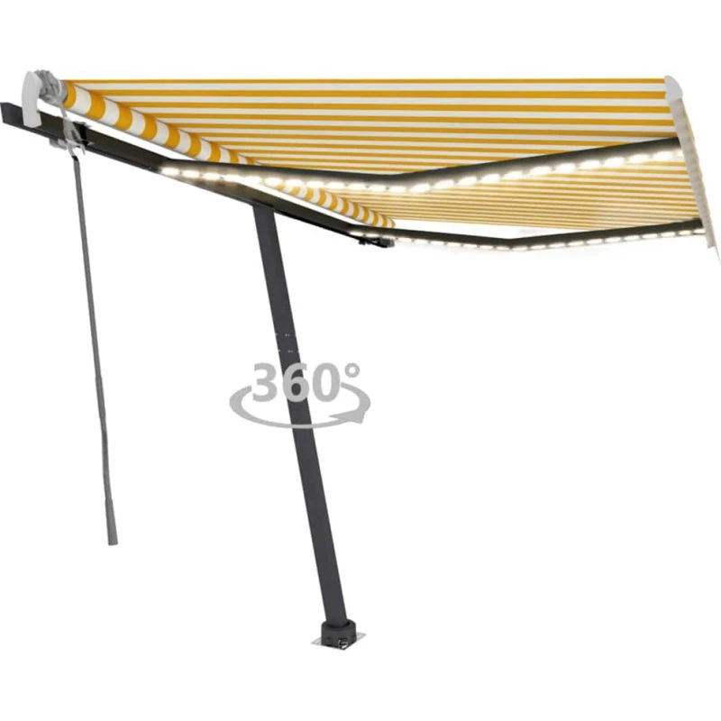 vidaXL markise m. LED 300x250 cm manuel, gul/hvid