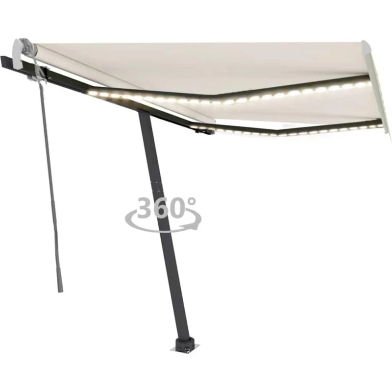 vidaXL markise 350x250 cm med LED, manuel, creme