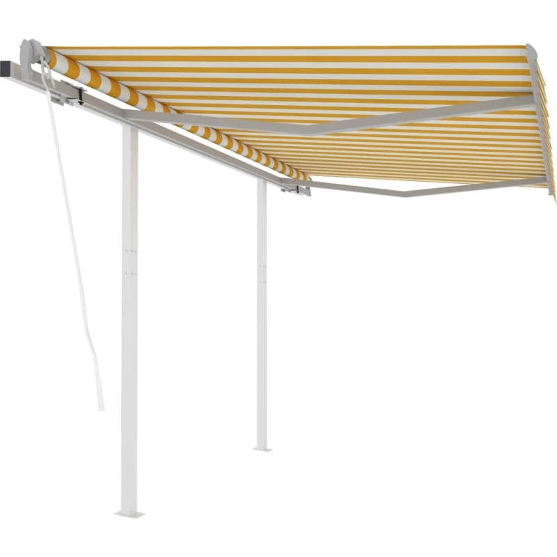 vidaXL markise med stolper 3 x 2,5 m automatisk gul/hvid