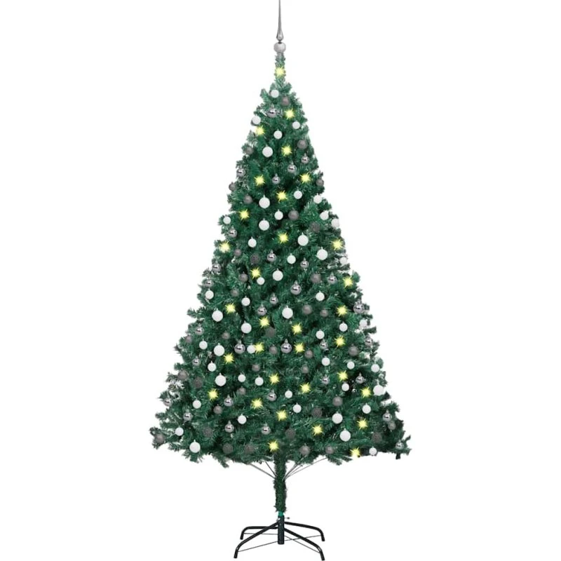 vidaXL kunstigt juletræ 240 cm med lys og kuglesæt, grøn
