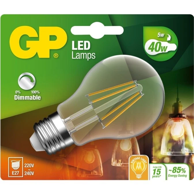 GP LED Filament Classic E27 dæmpbar 5W (40W) 470 lm