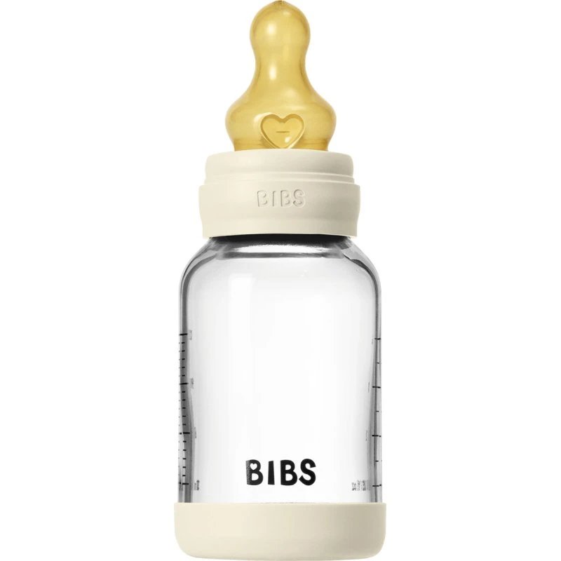 BIBS Glas Sutteflaske 120 ml Latex Slow Flow – Ivory
