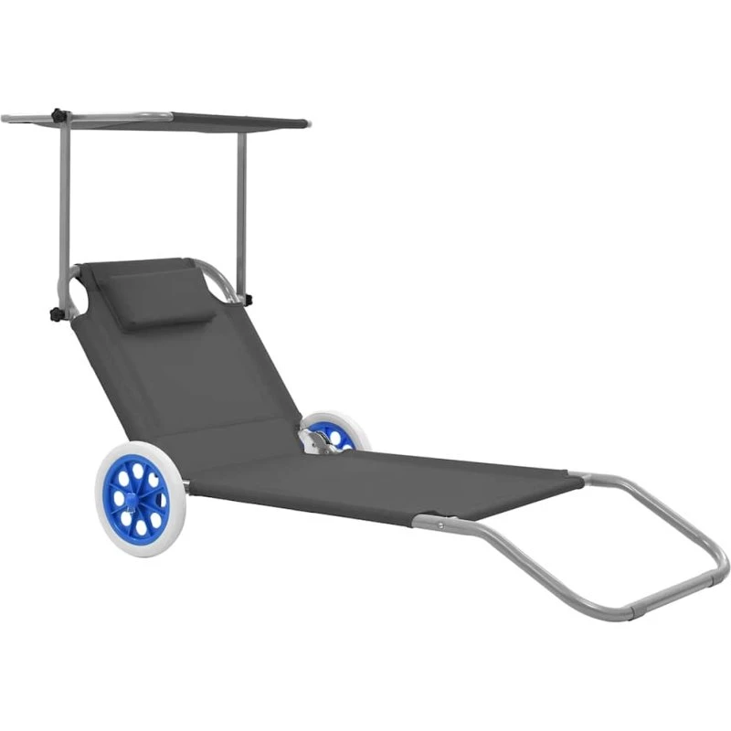 vidaXL foldbar liggestol med baldakin og hjul, stål/grå