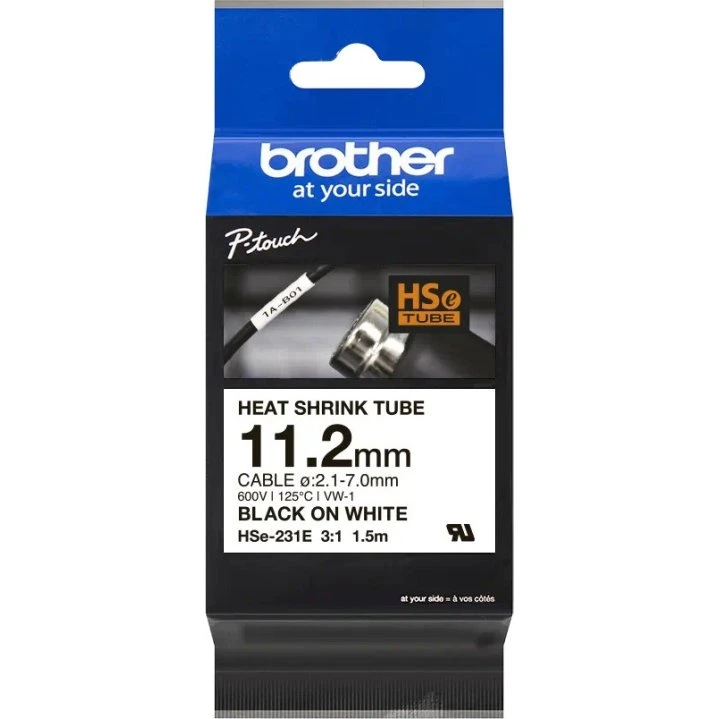 Brother HSe-231E 11,2 mm krympeflex, sort på hvid