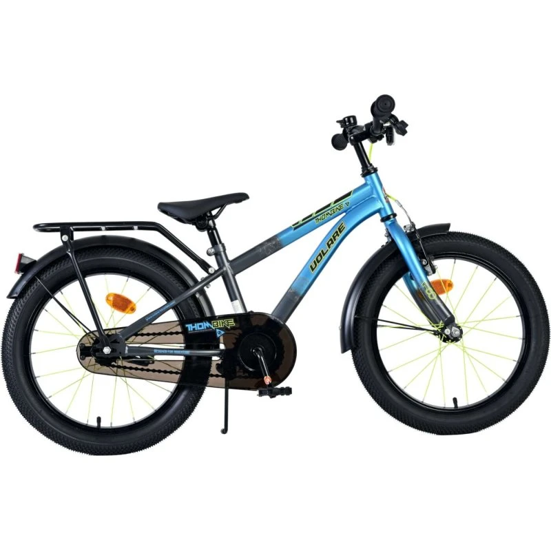 Volare Thombike 18" børnecykel – blå/grå med støttehjul & bagagebærer