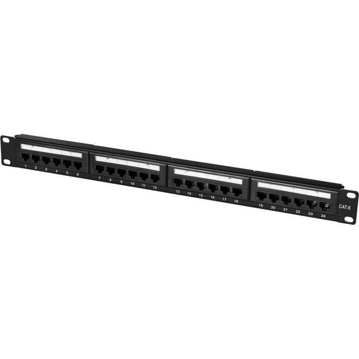 LogiLink Patchpanel 24-port Cat6 1U til 19" rack - Sort