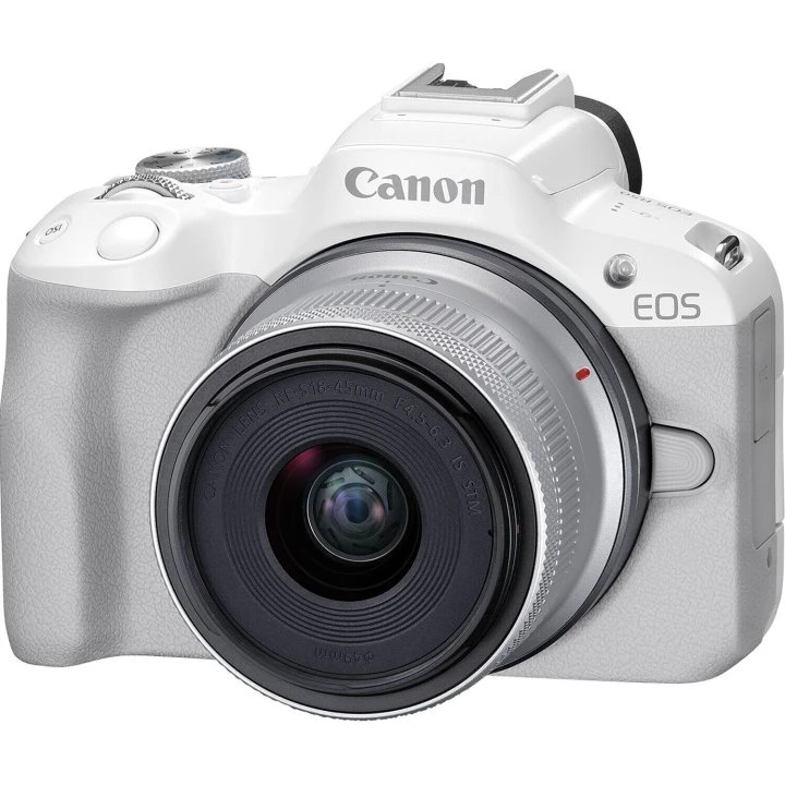 Canon EOS R50 spejlløst kamera hvid + RF‑S 18‑45mm