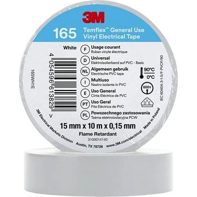 3M Temflex 165 vinyltape 15 mm x 10 m, hvid