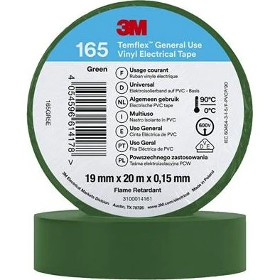 3M Temflex 165 el-vinyltape 19 mm x 20 m – Grøn