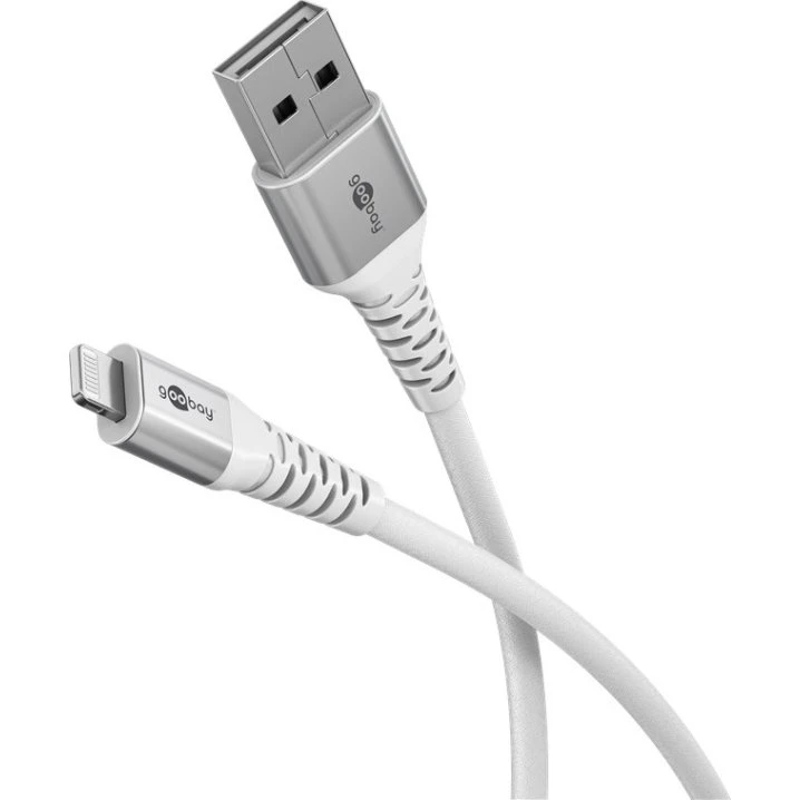 Goobay Lightning-USB-A tekstilkabel 0,5 m, hvid, MFi