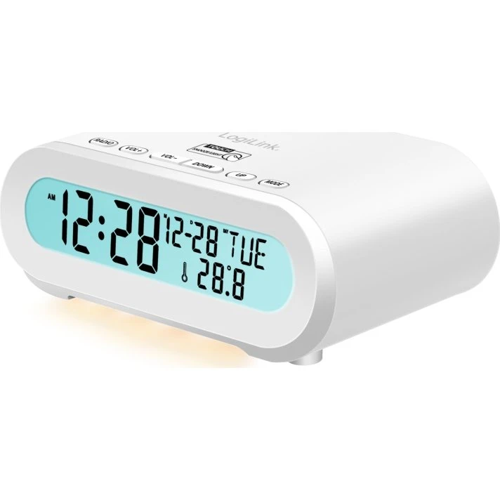 LogiLink vækkeur med radio, temp & fugt USB-C/batteri, hvid