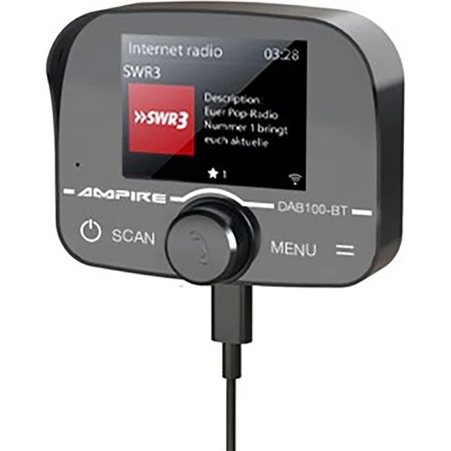 Ampire DAB100-BT DAB+ og Bluetooth handsfree (A2DP)