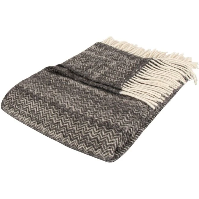 Nordstrand Home Uldplaid 130x200 cm – 100% ren ny uld, zigzag mørkegrå