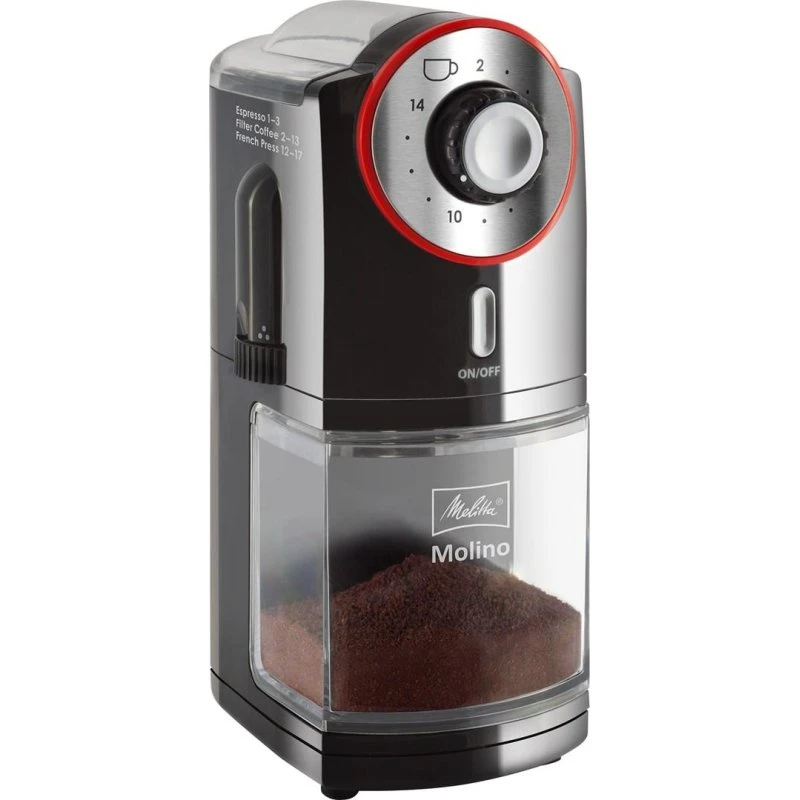 Melitta Molino kaffekværn 100 W, sort/rød, rustfrit stål