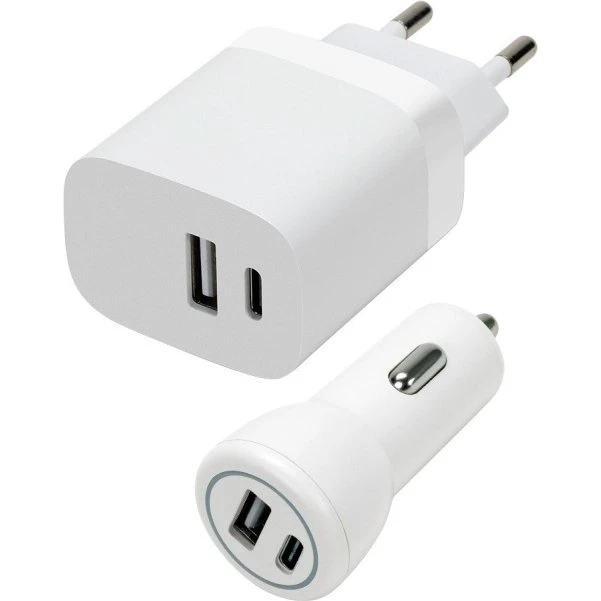 Speedlink væg- og biloplader sæt USB‑A & USB‑C 15W, hvid